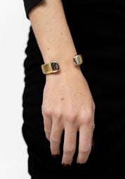 Gold Leather Silver-Tipped Adjustable Cuff