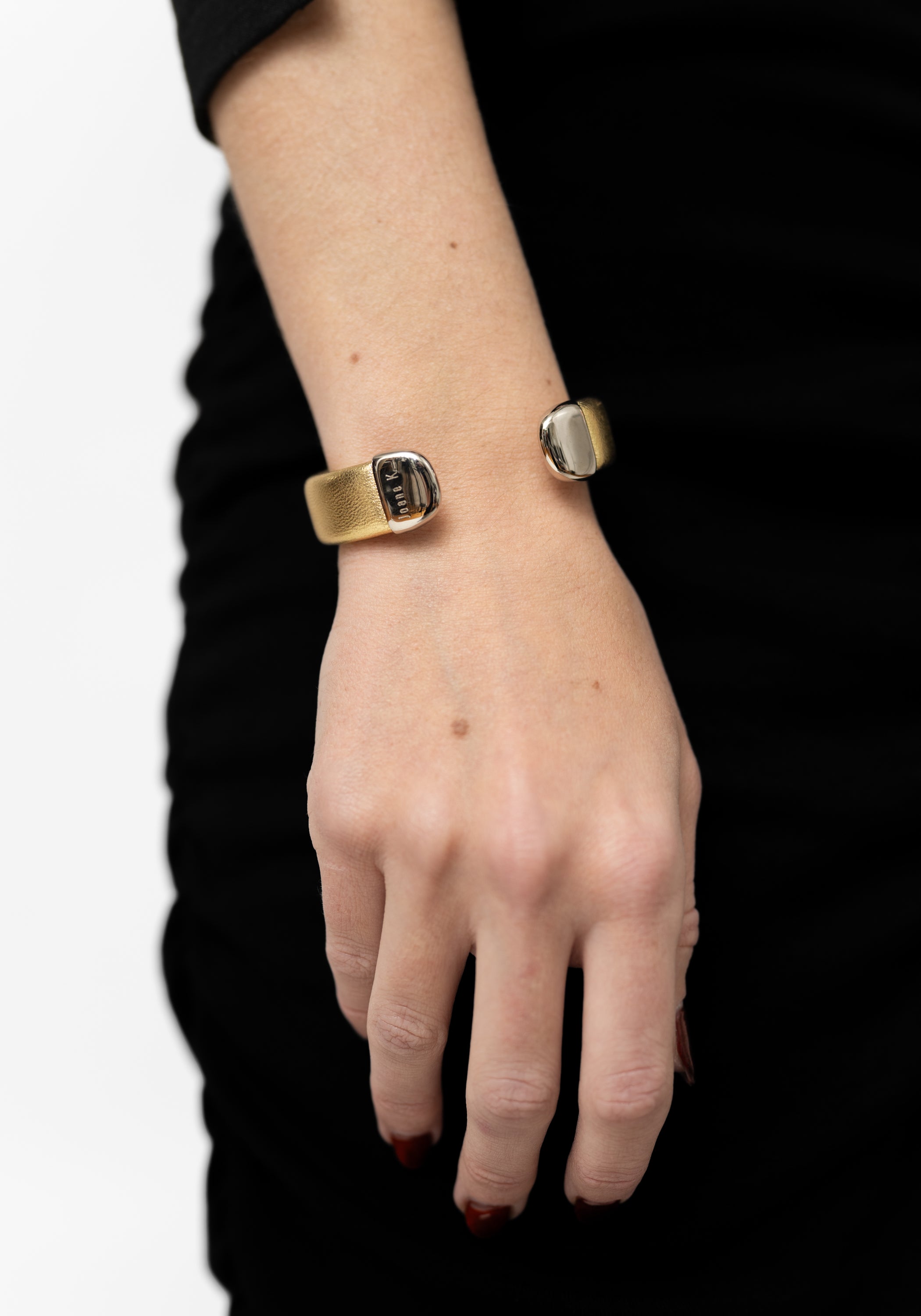 Gold Leather Silver-Tipped Adjustable Cuff