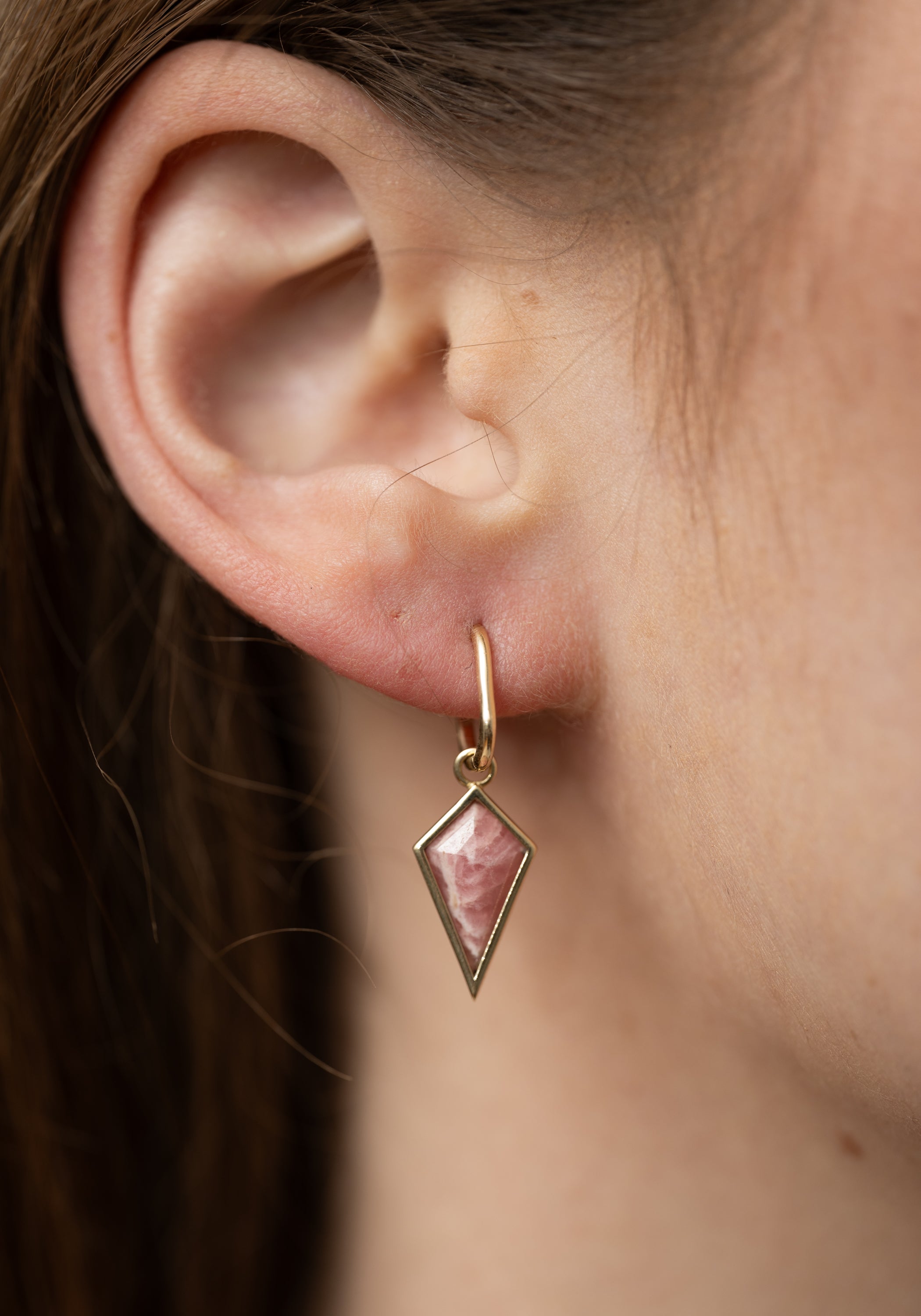 Single 9k Gold Pink Marble Kite Plaque and Oval Clicker Hoop