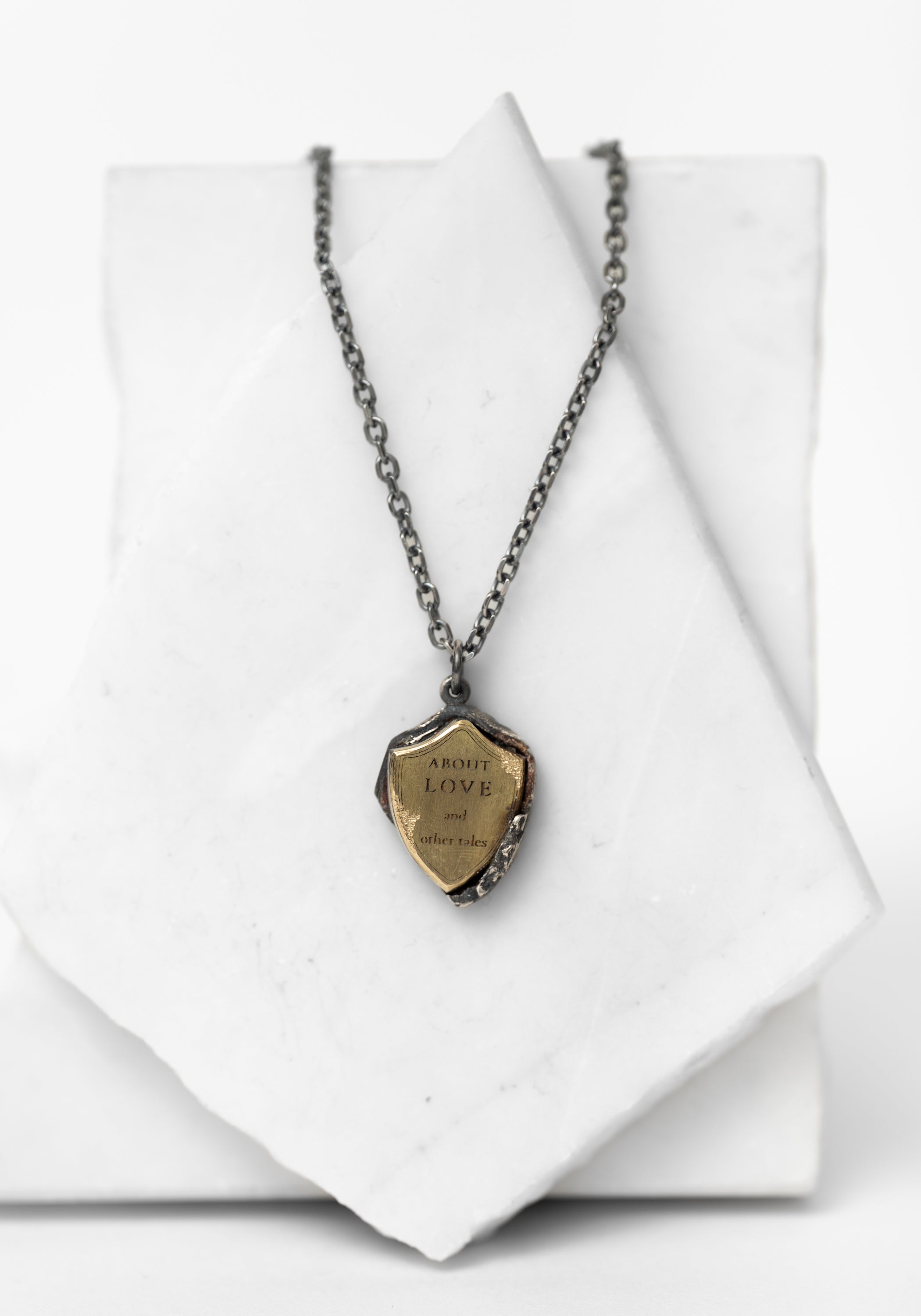 'The Tale (Sunset)' 18k Gold and Sterling Shield Necklace