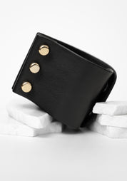 Black Leather Cinched Gold Studs Cuff