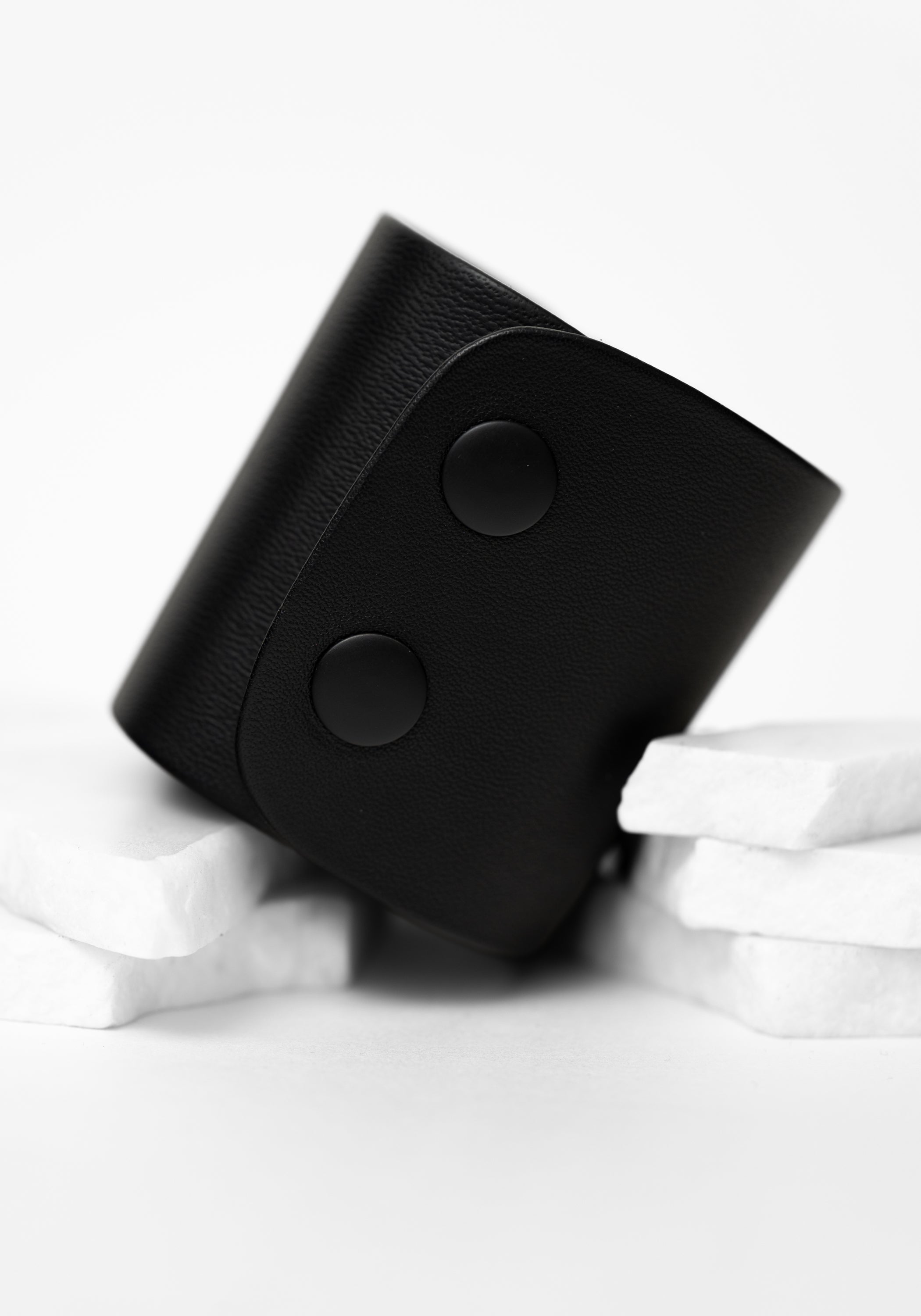 Black Leather Cinched Gold Studs Cuff