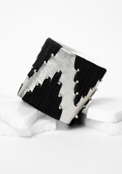 Silver Leather Embroidered Chevron Cuff