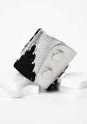 Silver Leather Embroidered Chevron Cuff