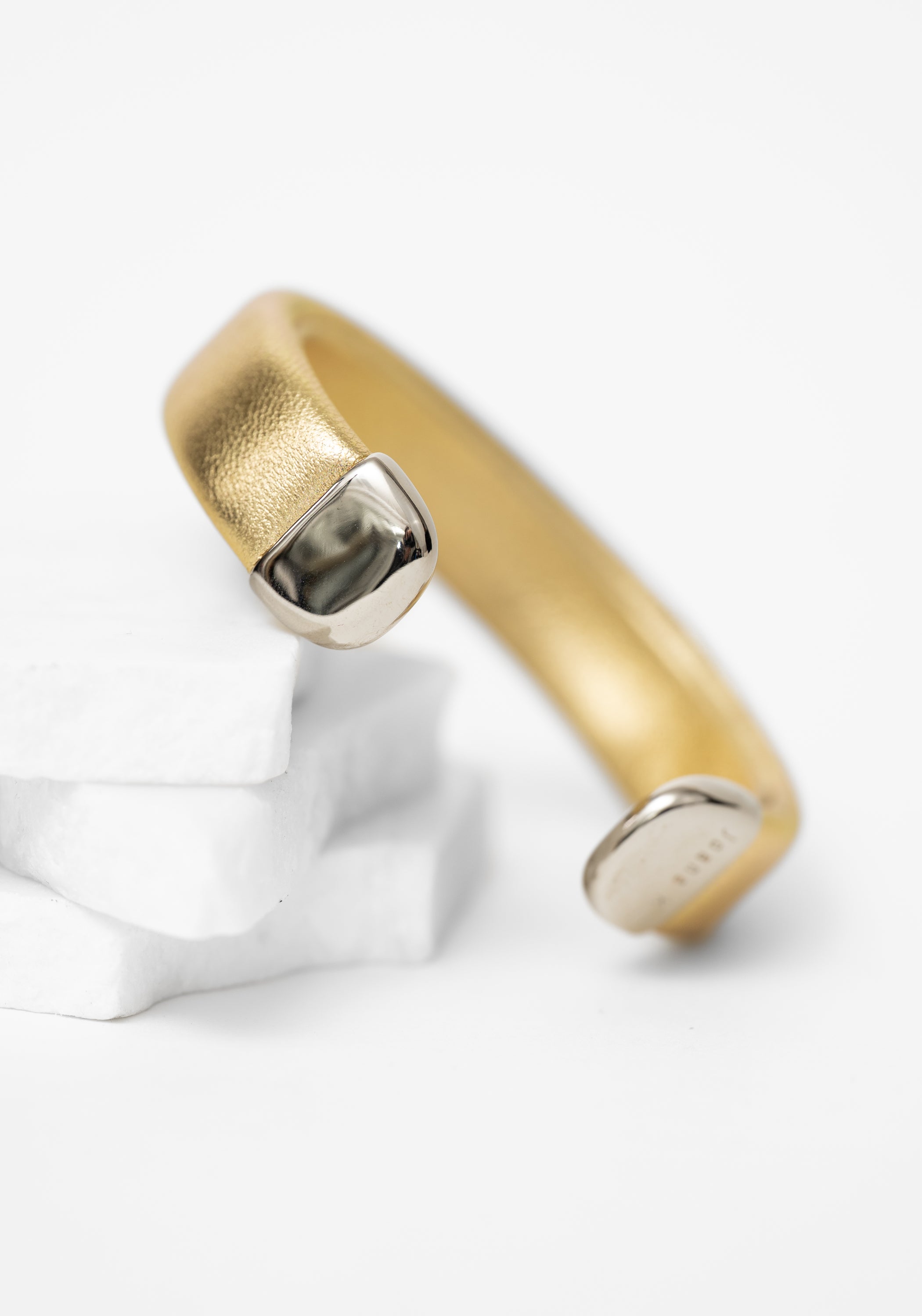 Gold Leather Silver-Tipped Adjustable Cuff