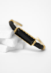 Black Leather and Crystal Detail Adjustable Cuff