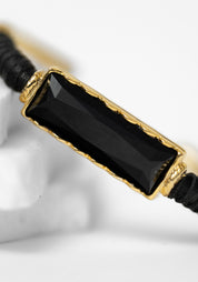 Black Leather and Crystal Detail Adjustable Cuff