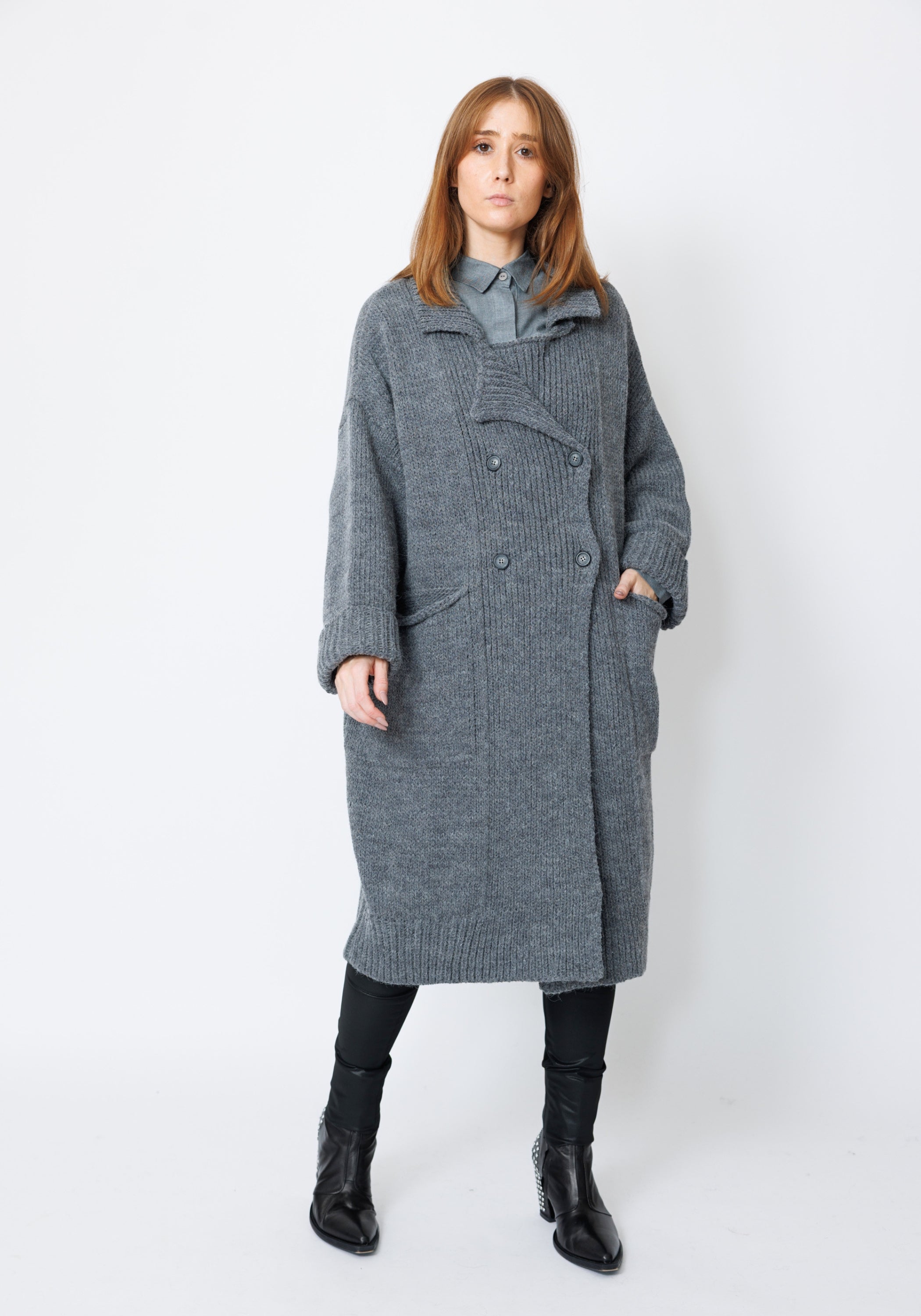 Kongo Oversized Double Breasted Wool Blend Knit Cardigan