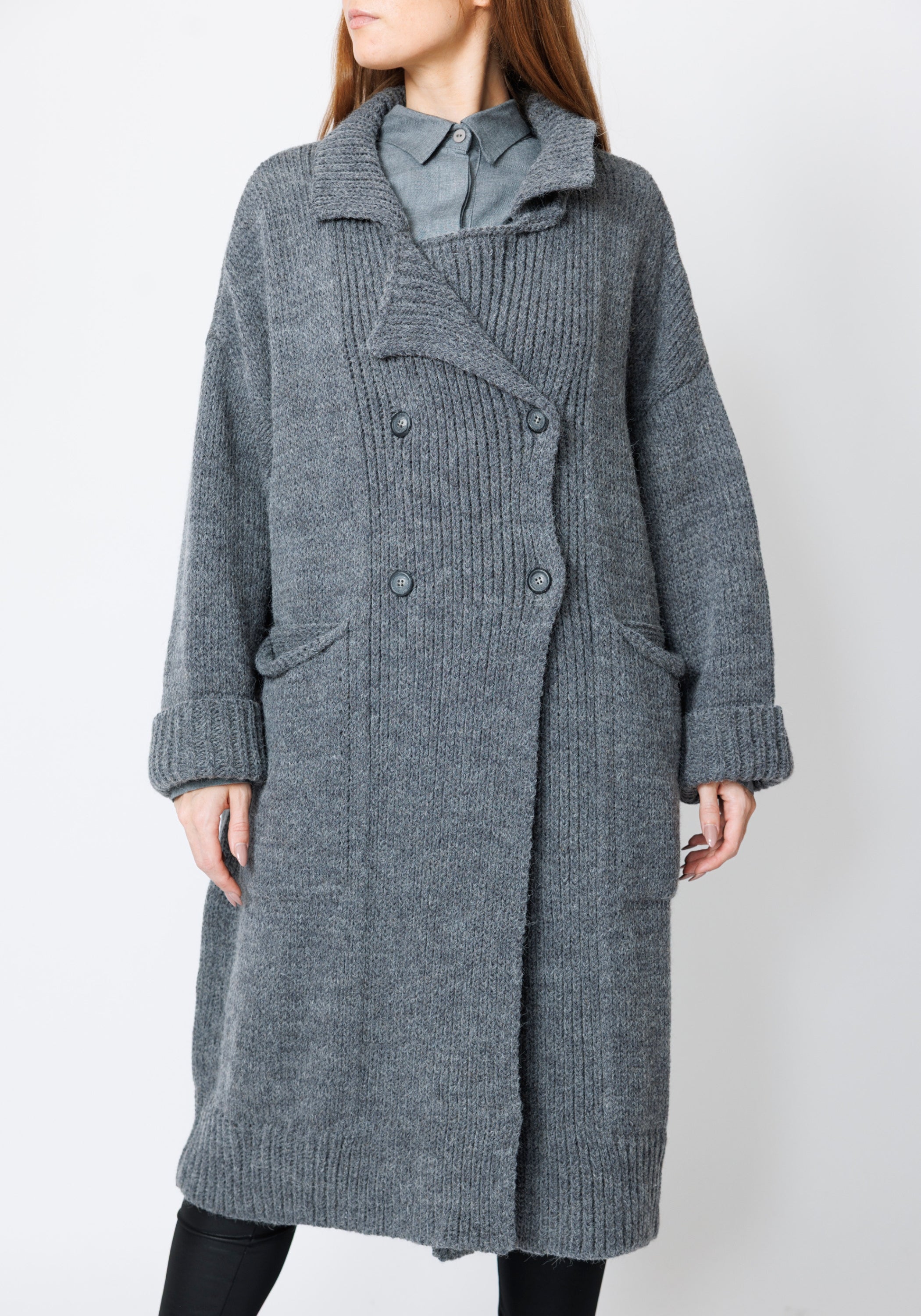 Kongo Oversized Double Breasted Wool Blend Knit Cardigan