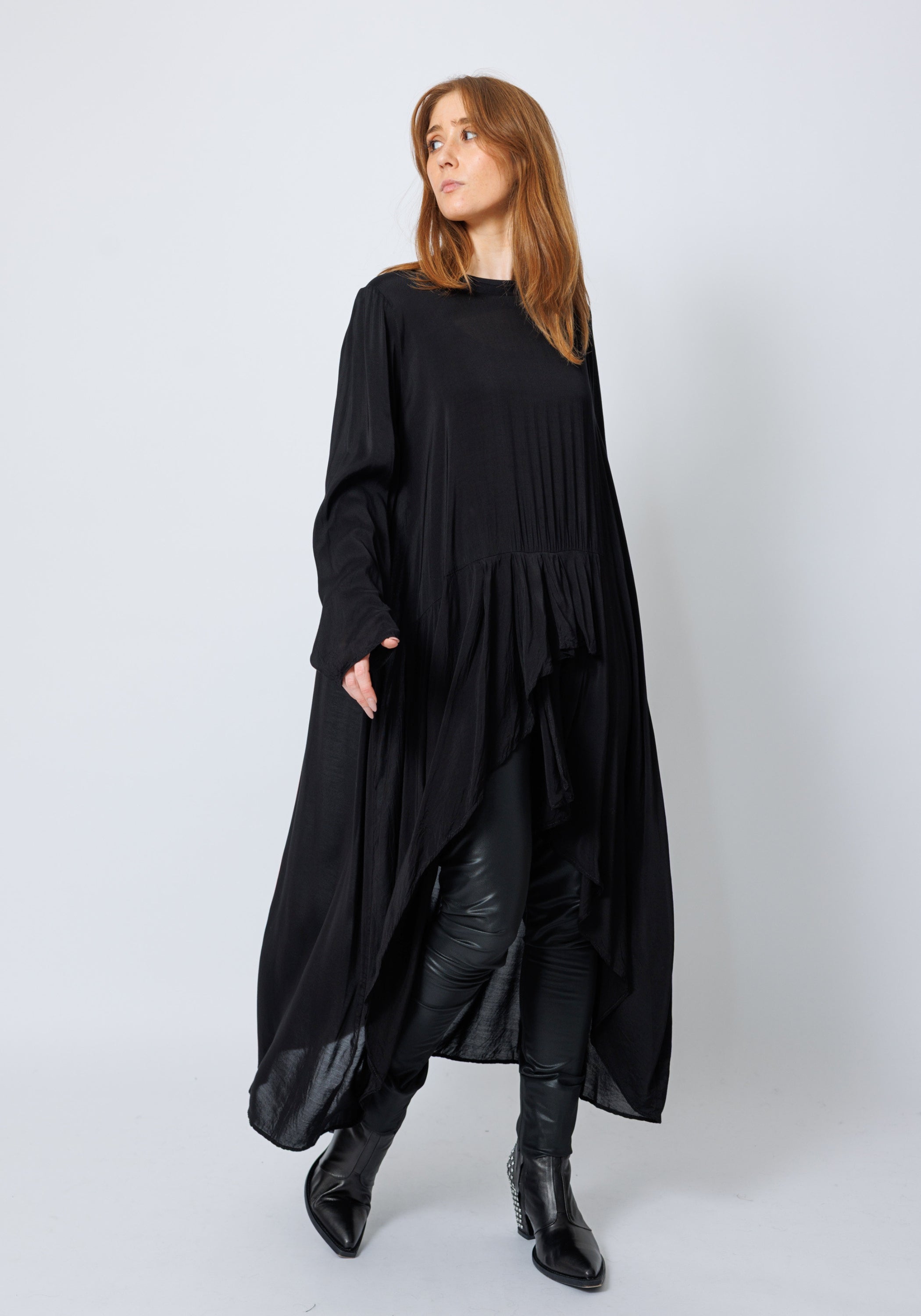 Swissa Oversized Asymmetric Ruffle Detail Tunic Blouse