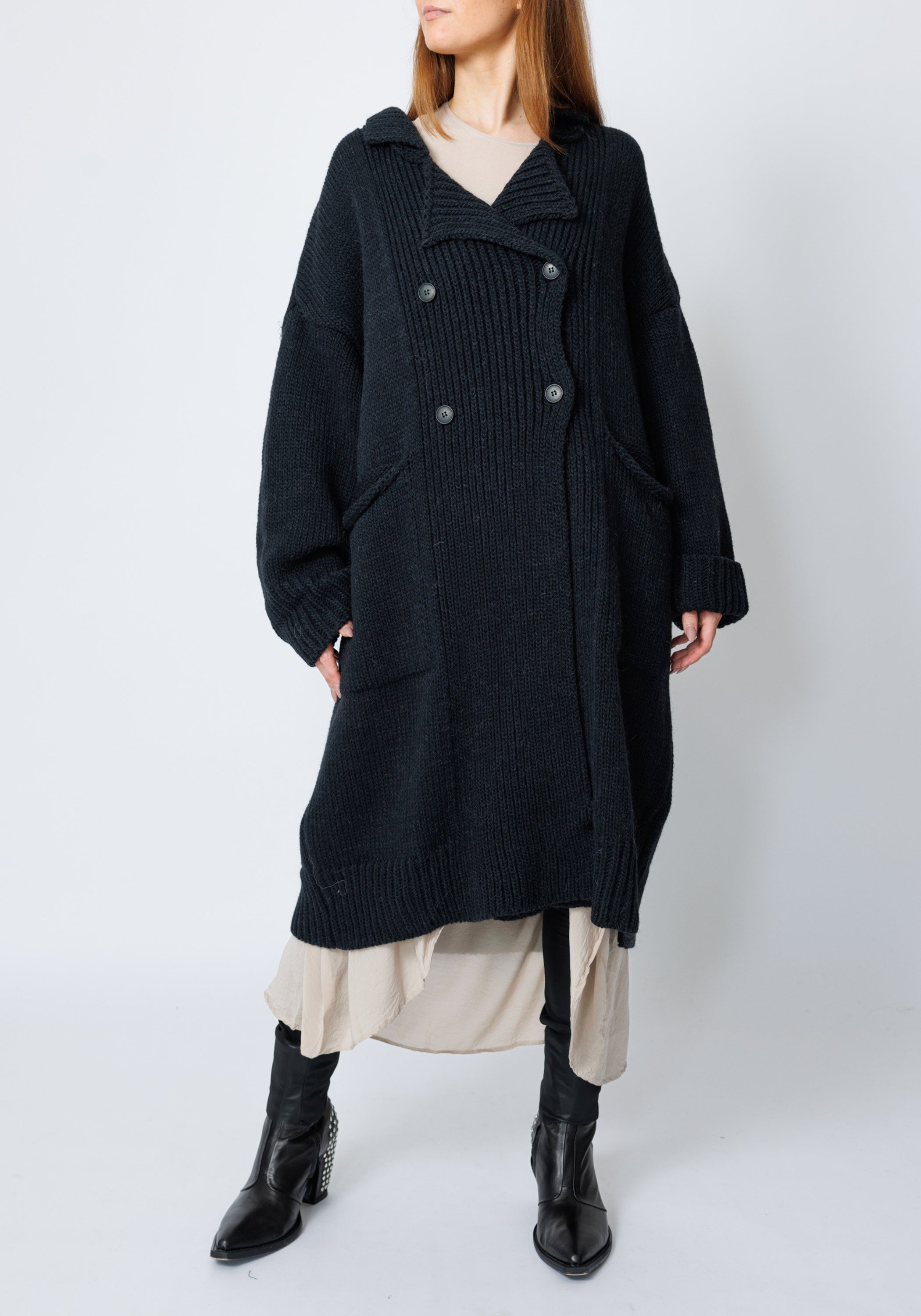 Kongo Oversized Double Breasted Wool Blend Knit Cardigan