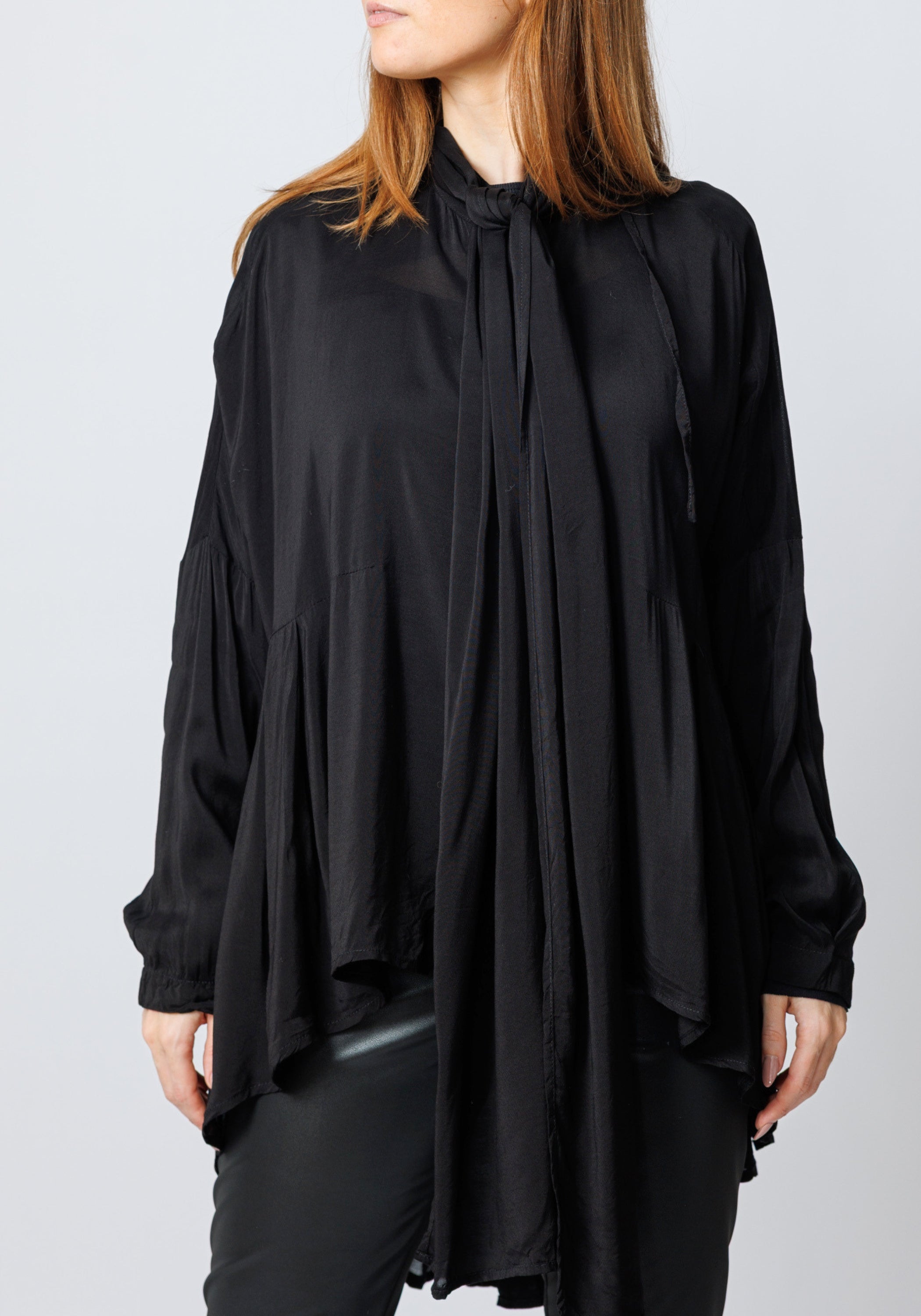 Nomade Oversized Pleated Back Tie Neck Blouse