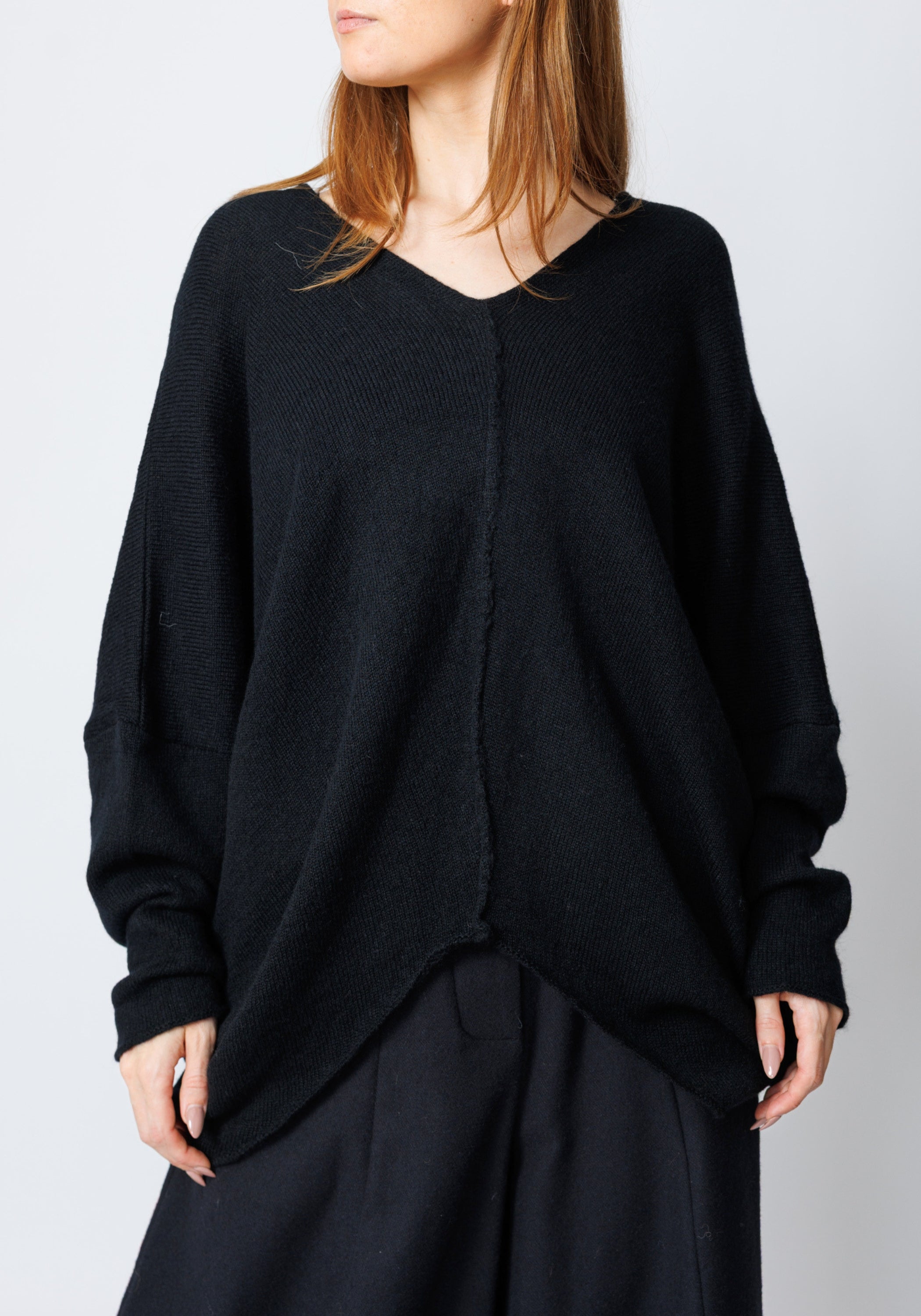 Jojo Asymmetric Oversized Drop Shoulder Wool Blend Knit Pullover