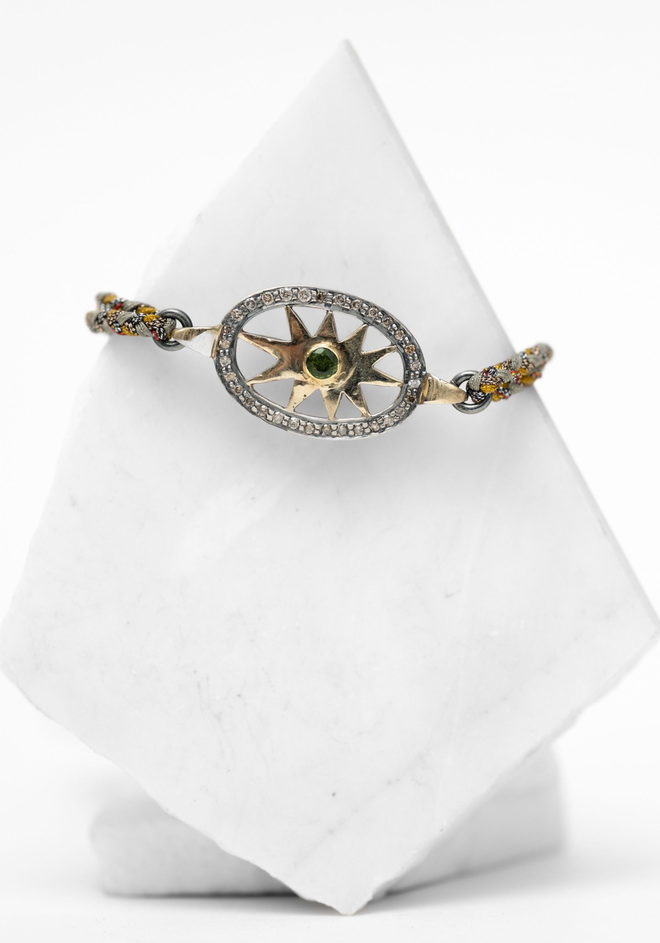 10k Gold, Diamond and Green Tourmaline Starburst Bracelet