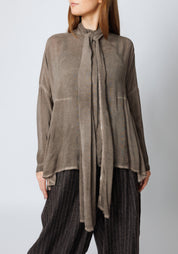 Nomade Oversized Pleated Back Tie Neck Blouse