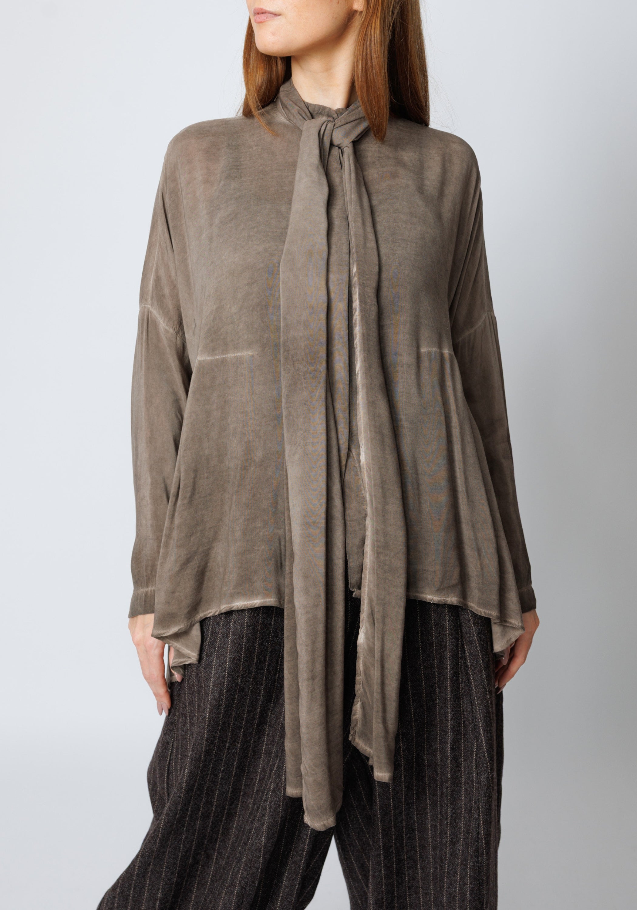 Nomade Oversized Pleated Back Tie Neck Blouse