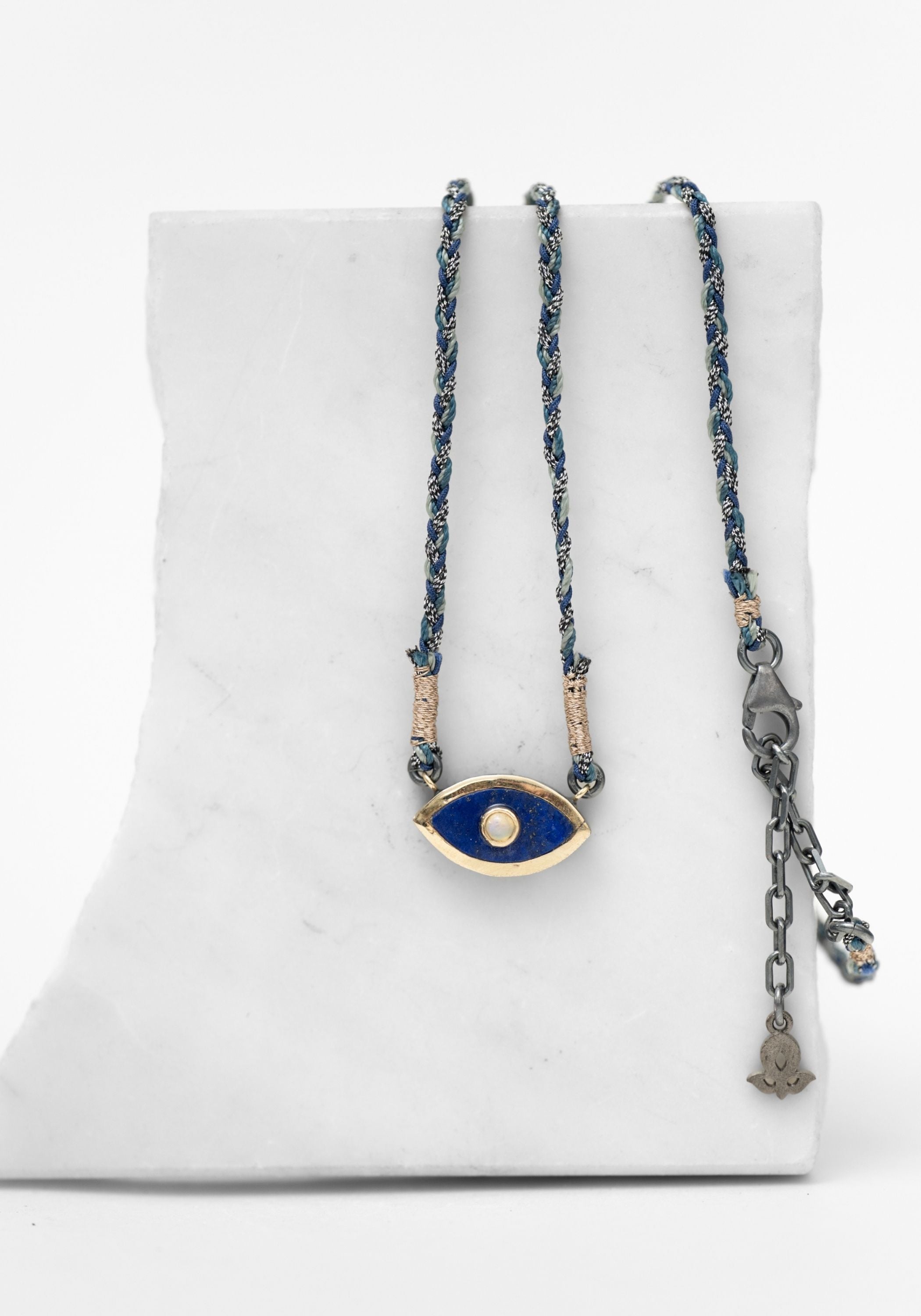 10k Gold, Lapis and Opal Eye Necklace
