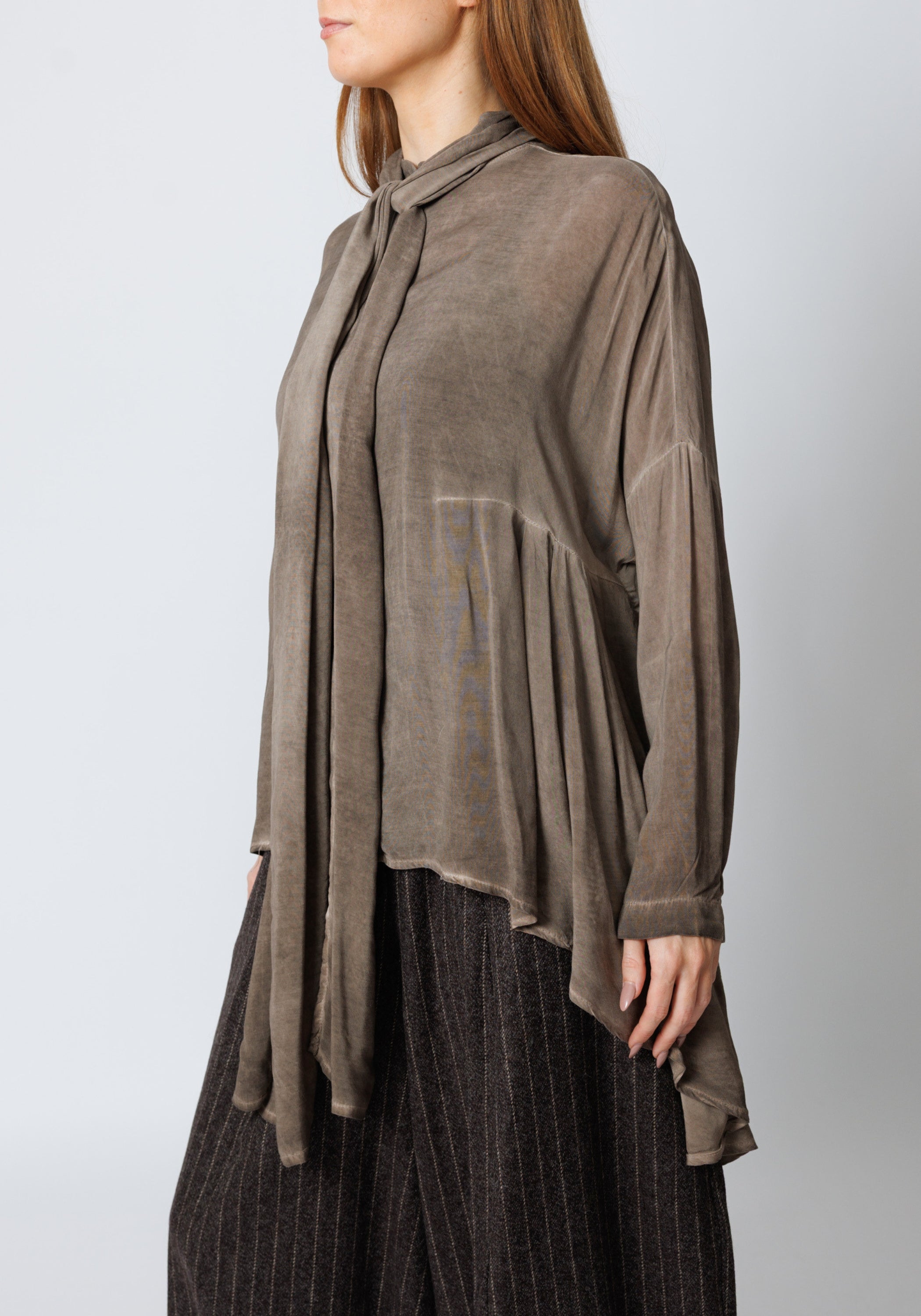 Nomade Oversized Pleated Back Tie Neck Blouse