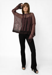 Plus Bordeaux Hand Painted Linen Wide Sleeve Knit Pullover