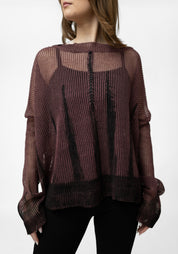 Plus Bordeaux Hand Painted Linen Wide Sleeve Knit Pullover