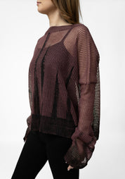 Plus Bordeaux Hand Painted Linen Wide Sleeve Knit Pullover