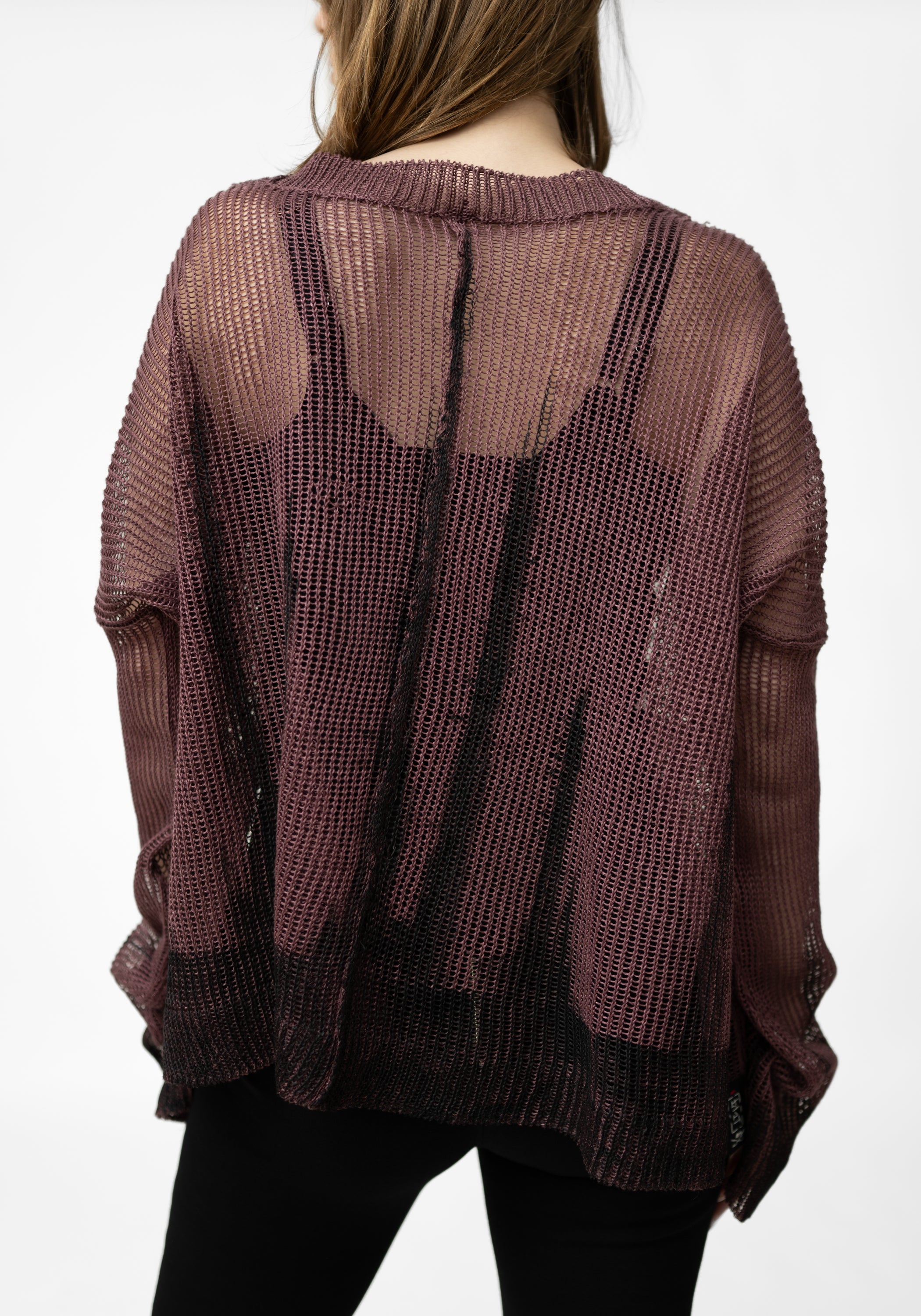 Plus Bordeaux Hand Painted Linen Wide Sleeve Knit Pullover