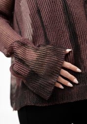 Plus Bordeaux Hand Painted Linen Wide Sleeve Knit Pullover