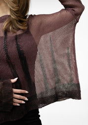 Plus Bordeaux Hand Painted Linen Wide Sleeve Knit Pullover