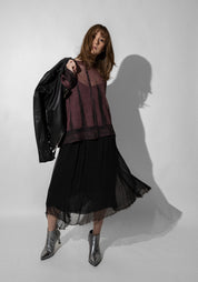 Plus Bordeaux Hand Painted Linen Wide Sleeve Knit Pullover