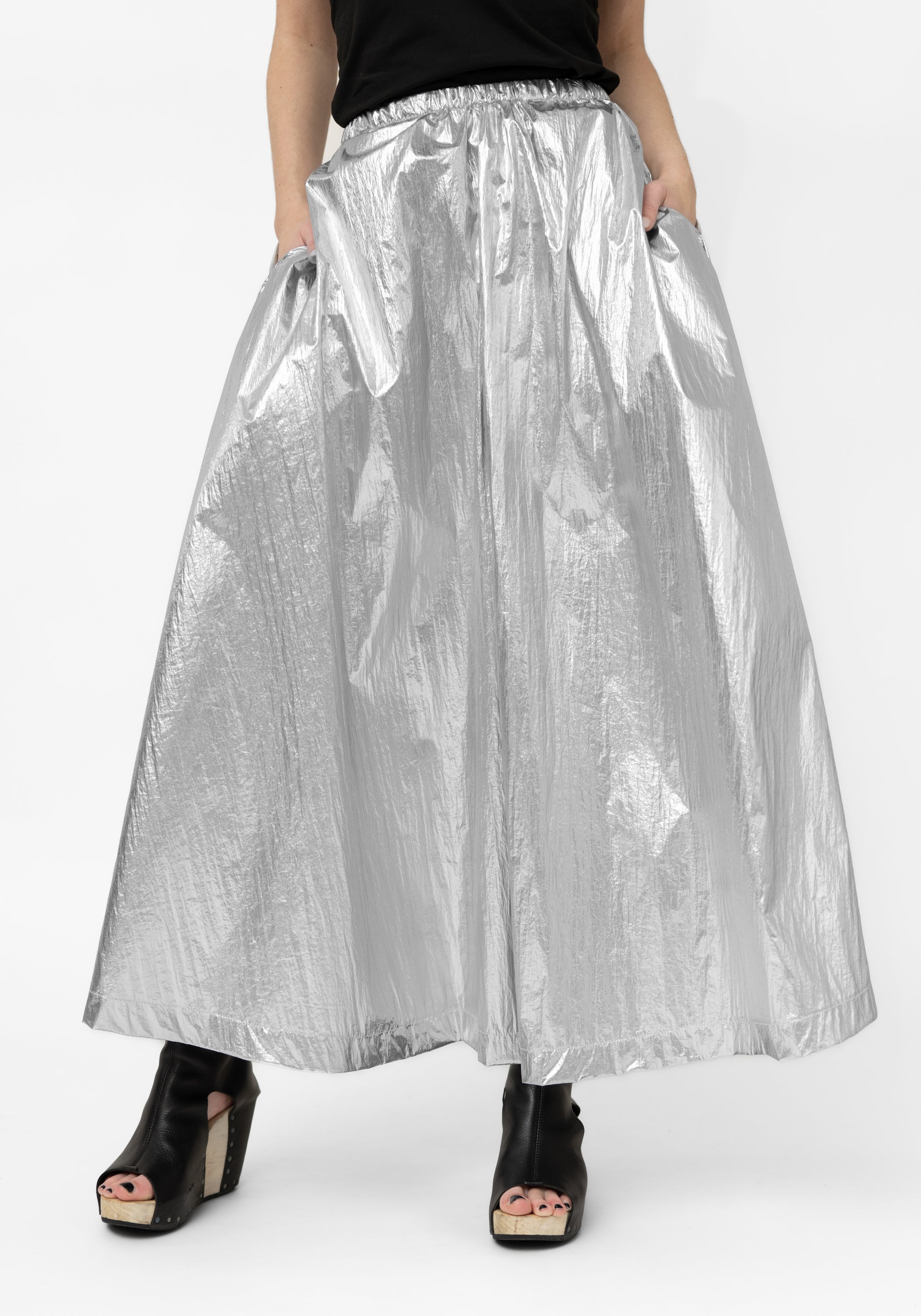 Silver Metallic Maxi Length Space Skirt - December Thieves