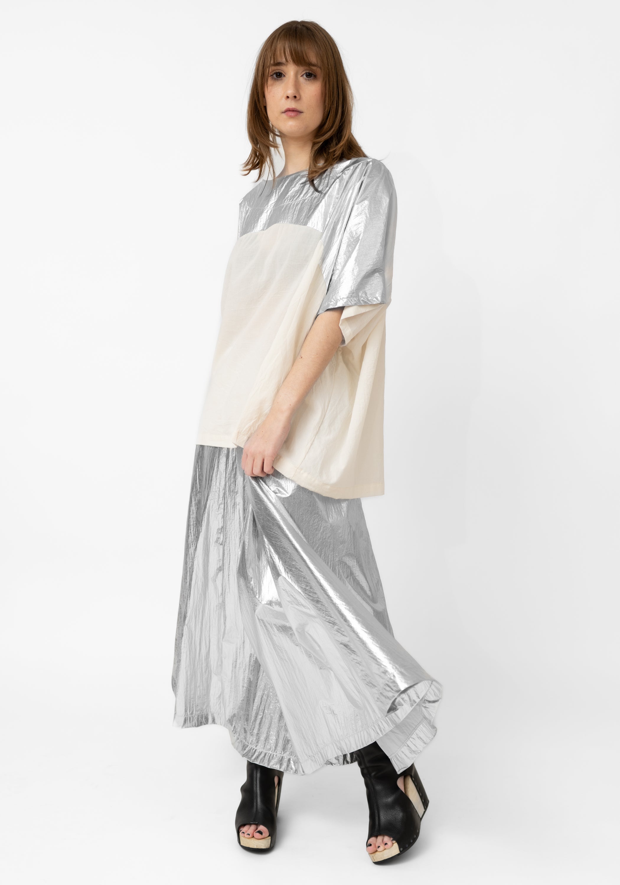 Silver Metallic Maxi Length Space Skirt - December Thieves