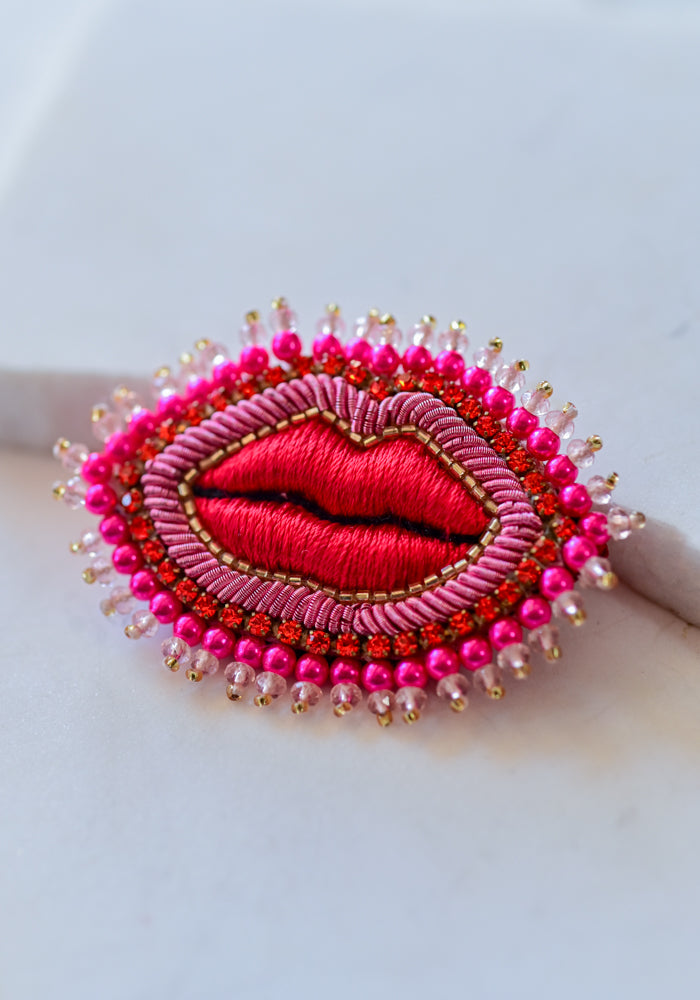 Embroidered Lips Brooch