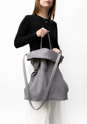 Oversized Grey Leather Drawstring Straps Backpack