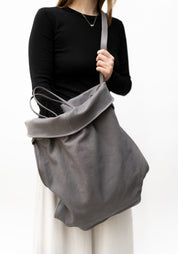 Oversized Grey Leather Drawstring Straps Backpack
