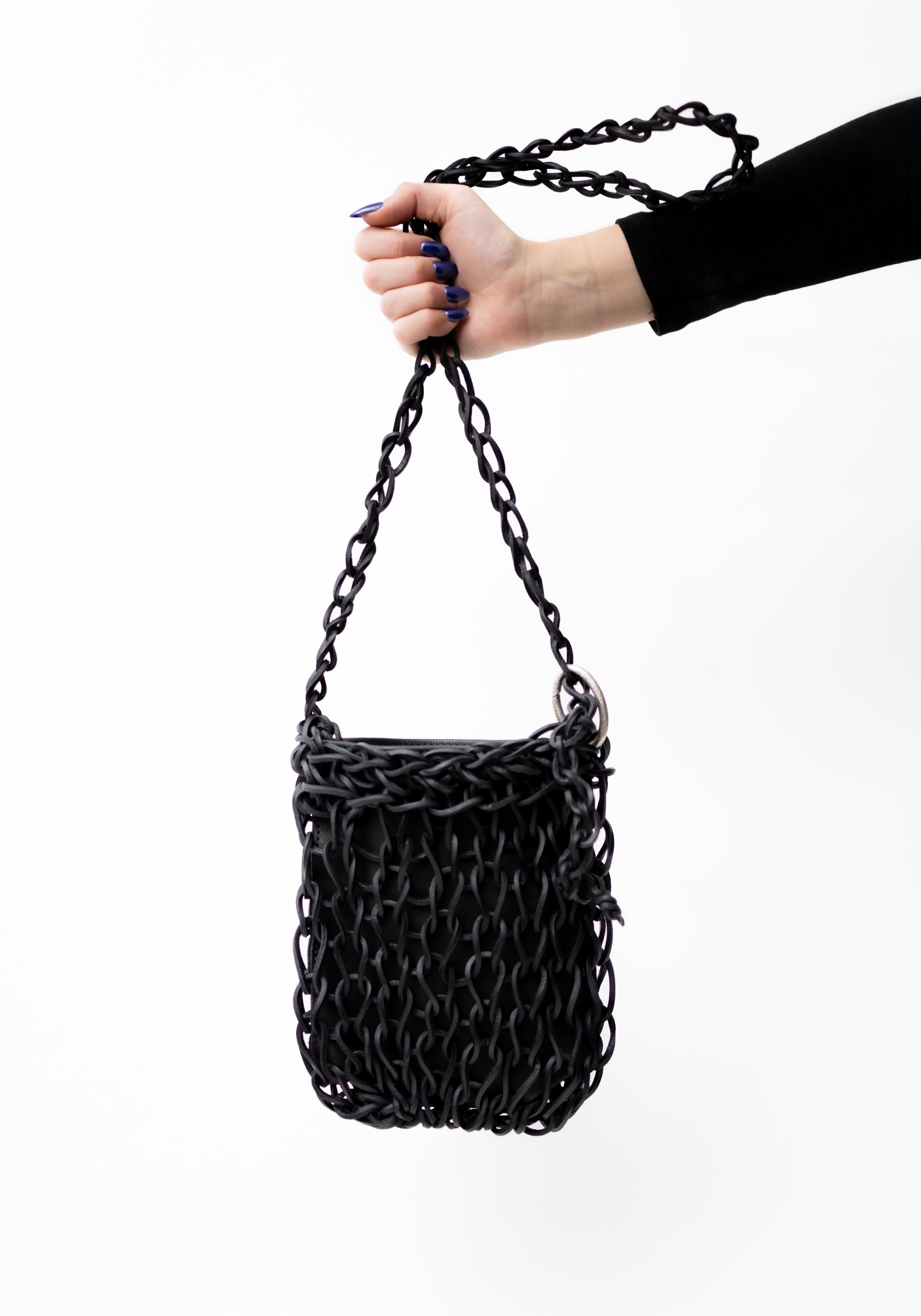 Petite Knit Black Leather Crossbody Bag