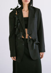 Diagonal Cut-Out Tie Detail Blazer