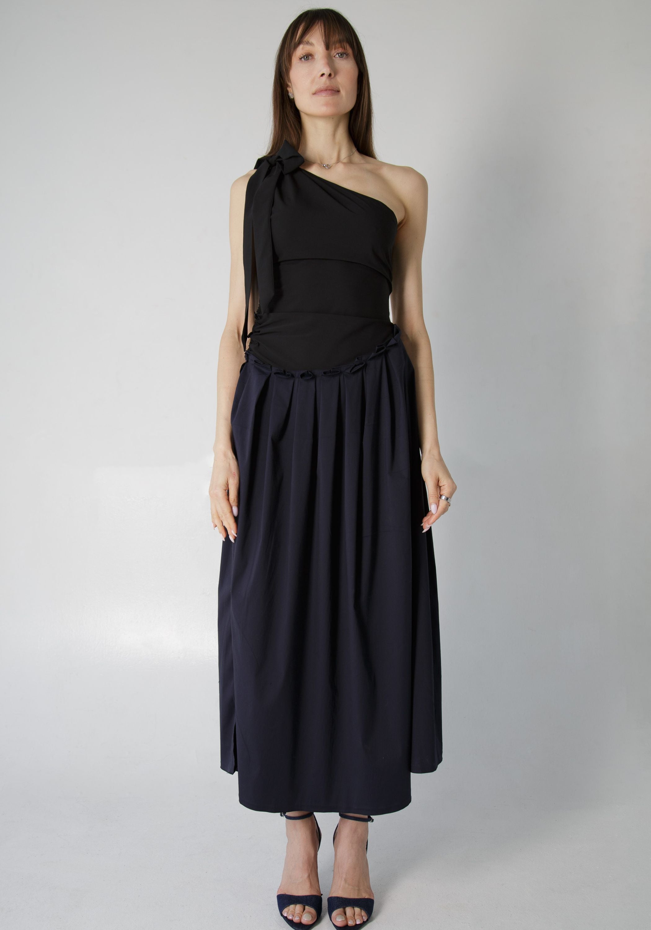 One Shoulder Button Side Maxi Dress