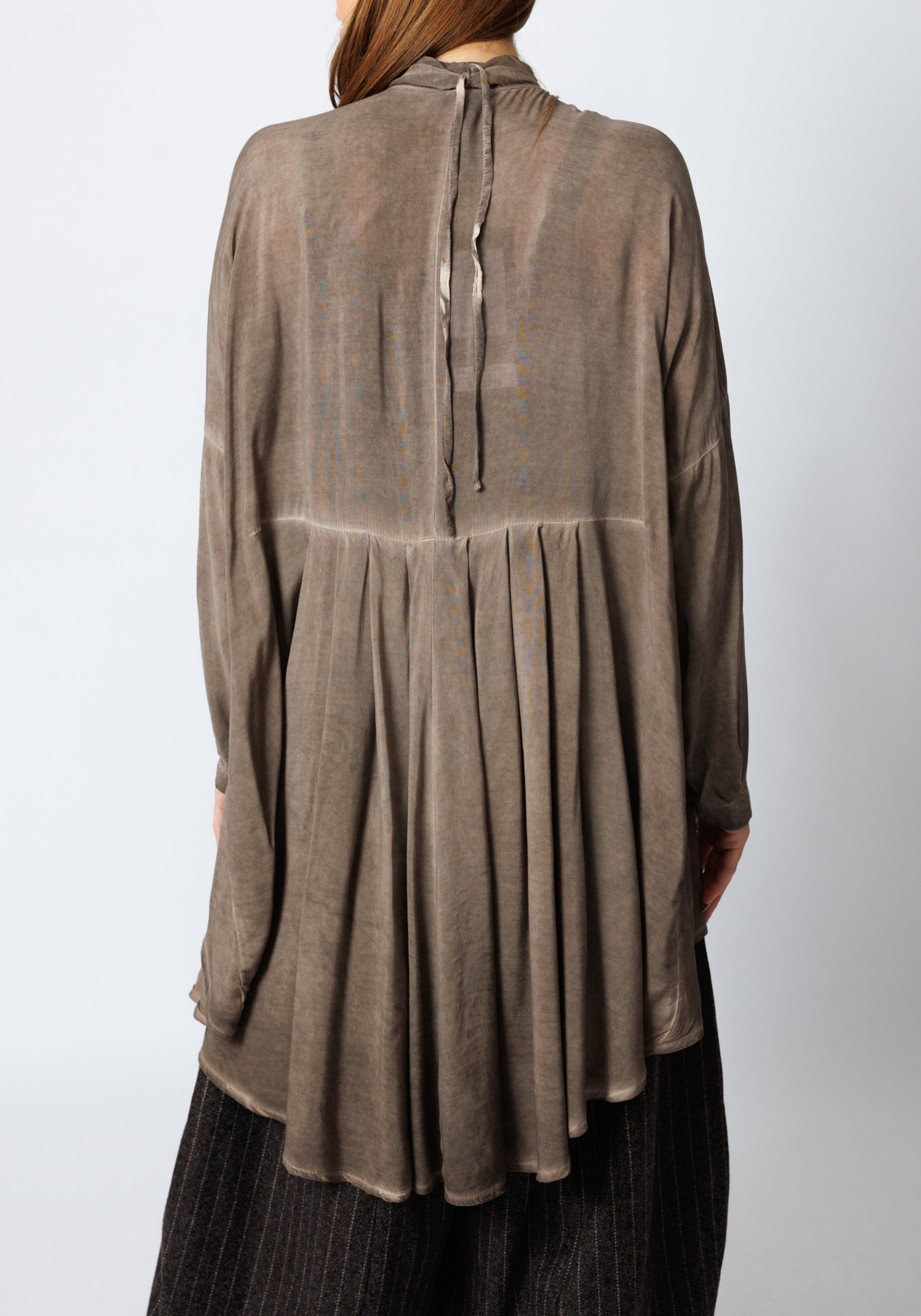 Nomade Oversized Pleated Back Tie Neck Blouse