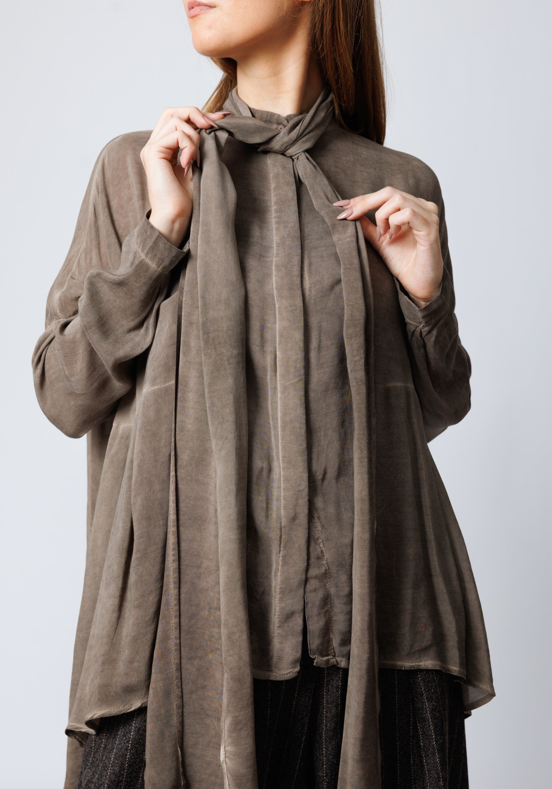 Nomade Oversized Pleated Back Tie Neck Blouse