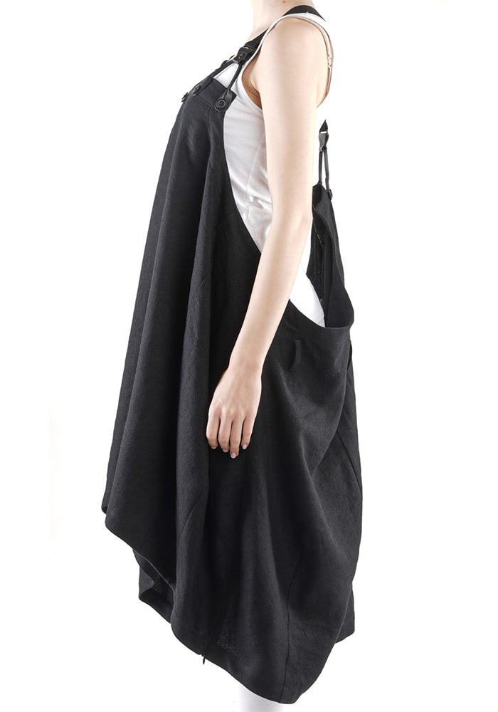 Wool Blend Suspender Detail Bubble Dress in BLACK or KHAKI