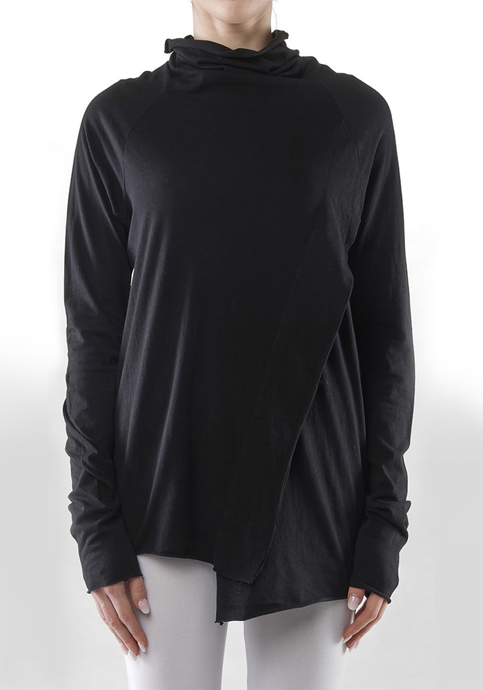 Diagonal Drape Wool Blend Long Sleeve Top