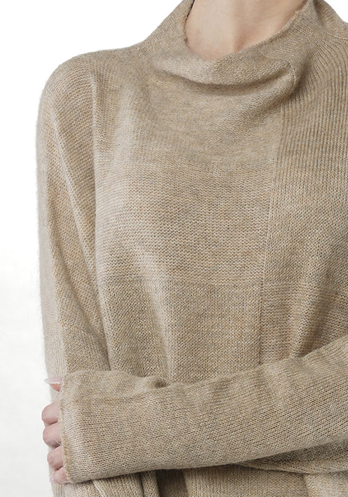 Asymmetric Wool Blend Block Knit Pullover
