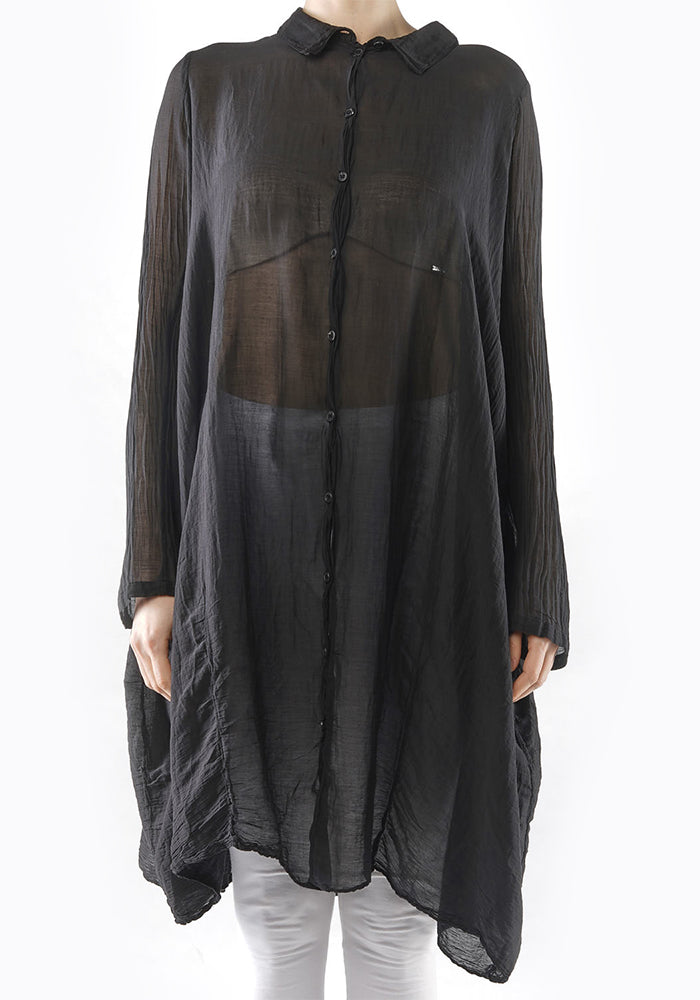 Semi-Sheer Silk Blend Shirt Dress in WOOD Only