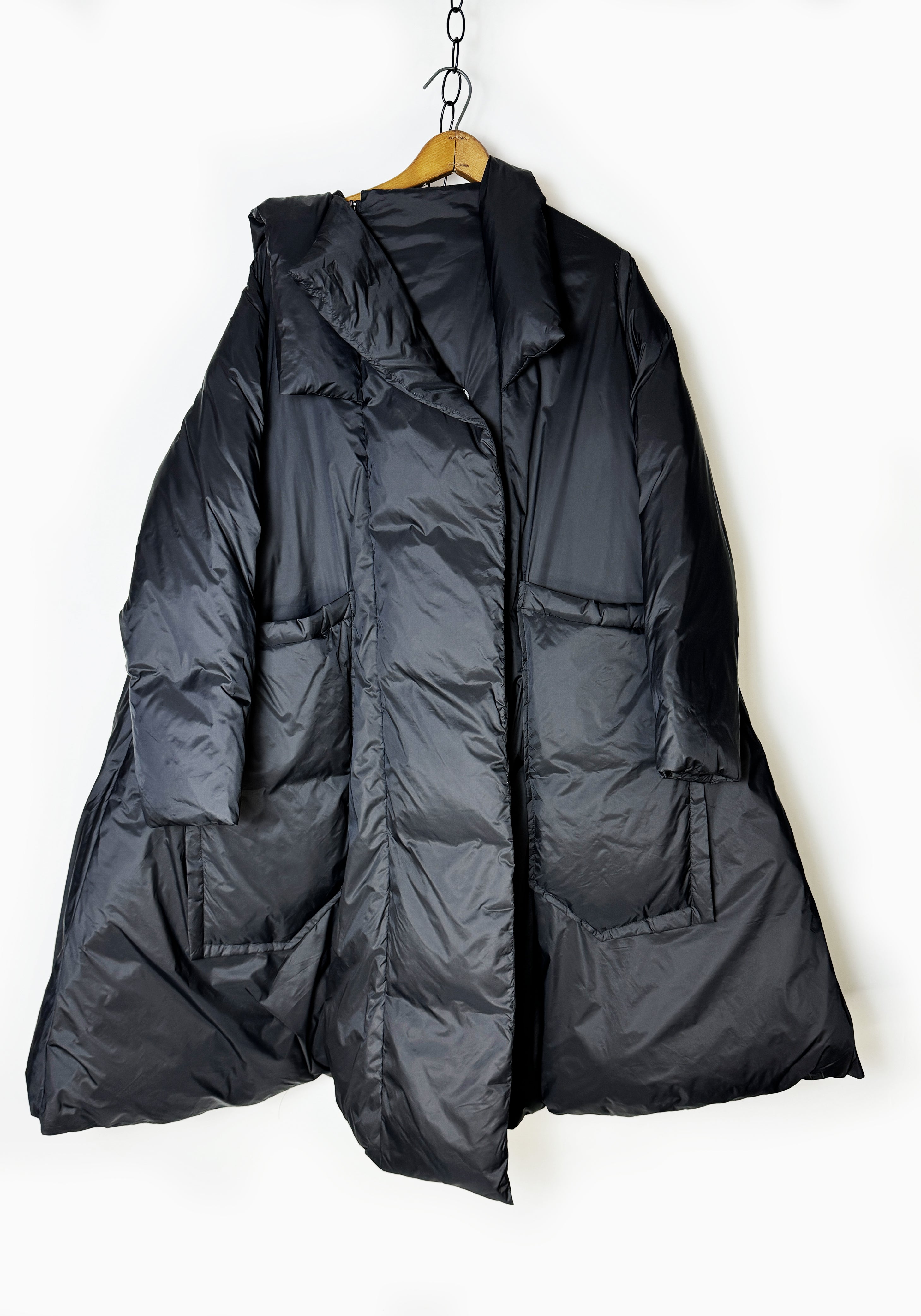 Oversized Full Length A-Line Padded Coat in BLACK