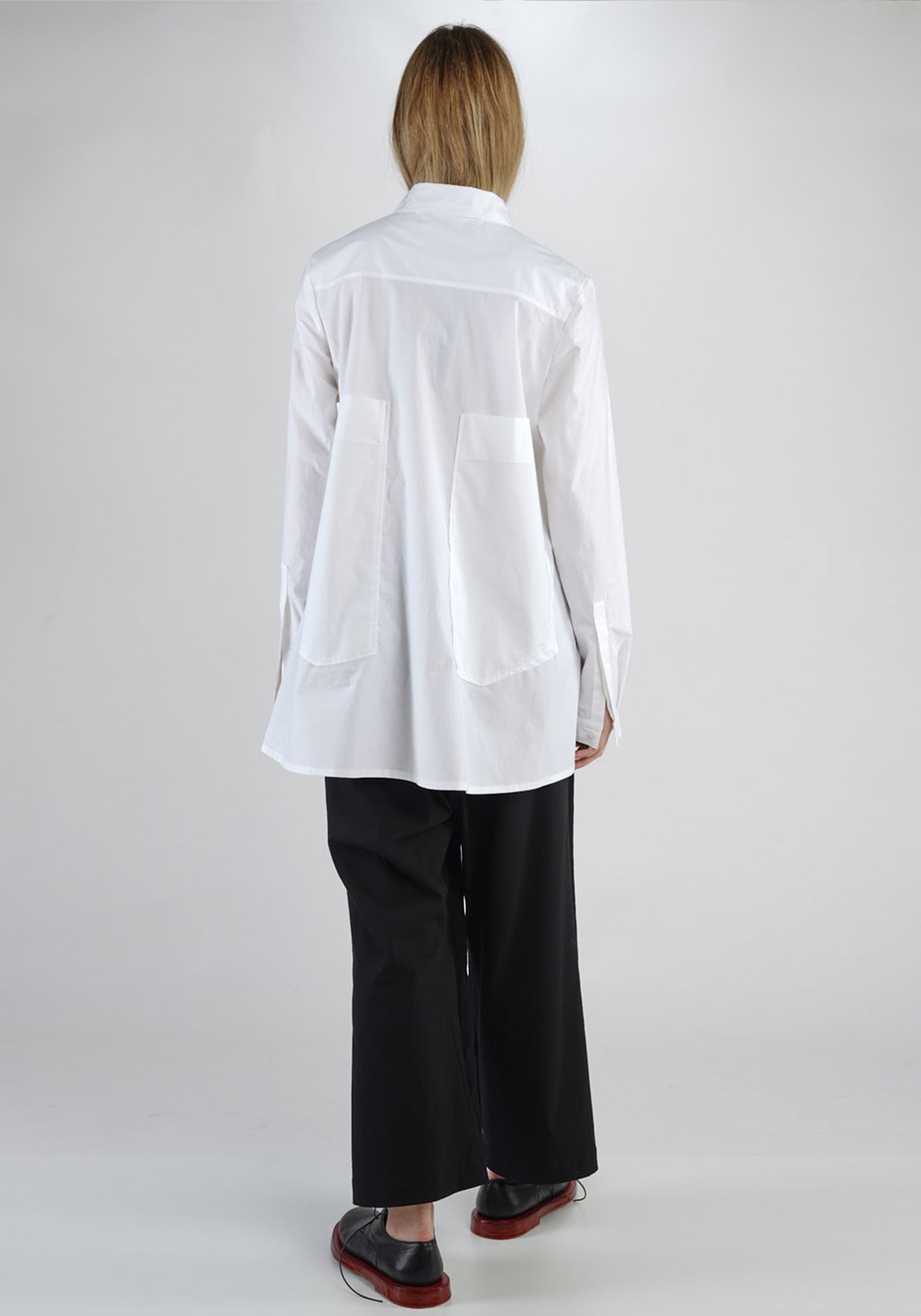 Boxy A-Line Button Up Blouse with Pocket Details at Back