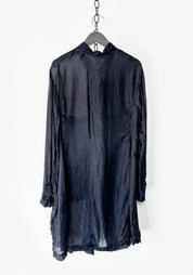 Open Back Button Up Sheer Blouse in SLATE CLOUD Only