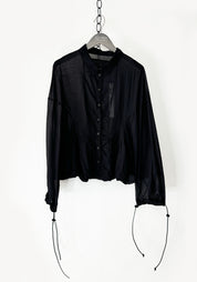 Sheer Full Sleeve Drop Shoulder Toggle Detail Blouse in ERASER or BLACK