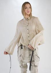 Sheer Full Sleeve Drop Shoulder Toggle Detail Blouse in ERASER or BLACK