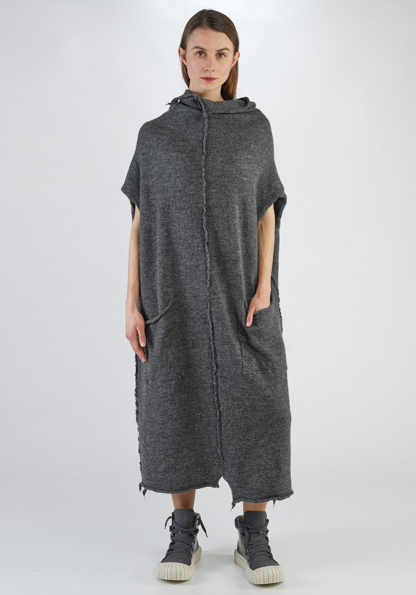 Oversized Funnel Neck Drop Shoulder Knit Wool Dress