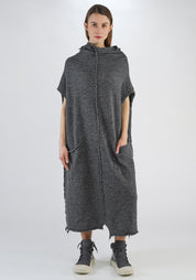 Oversized Funnel Neck Drop Shoulder Knit Wool Dress